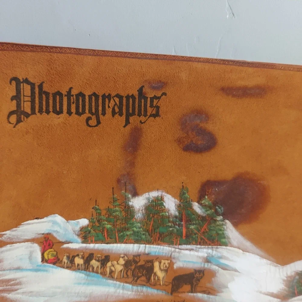 Vintage The Malamute Limited Leather Photo Album Hand Painted Dog Sled Totem Tan